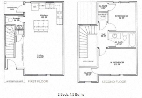 two floor plan of a house with bedrooms and baths